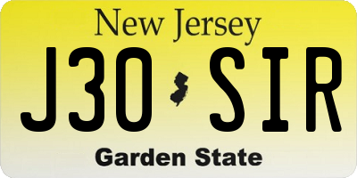 NJ license plate J30SIR