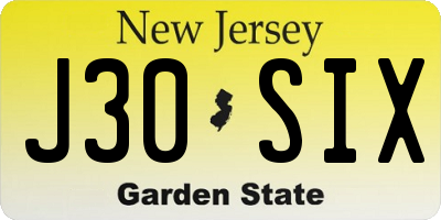 NJ license plate J30SIX