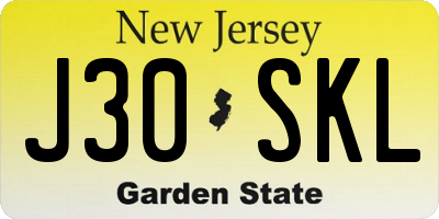 NJ license plate J30SKL