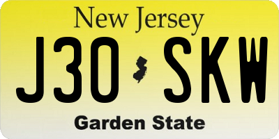 NJ license plate J30SKW