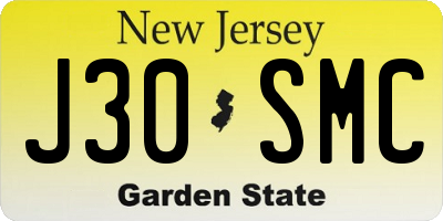 NJ license plate J30SMC