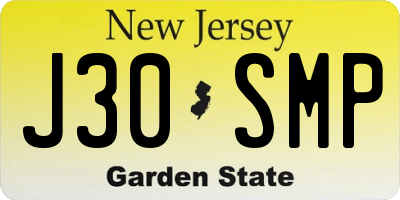 NJ license plate J30SMP
