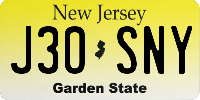 NJ license plate J30SNY