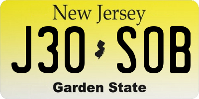 NJ license plate J30SOB