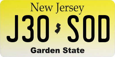 NJ license plate J30SOD