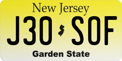 NJ license plate J30SOF