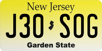 NJ license plate J30SOG