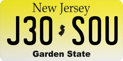 NJ license plate J30SOU
