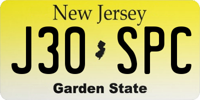 NJ license plate J30SPC