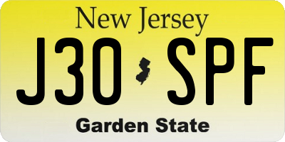 NJ license plate J30SPF