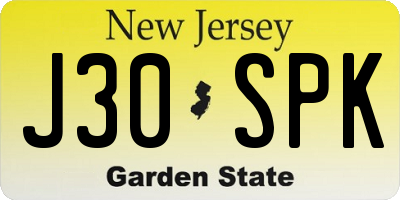 NJ license plate J30SPK