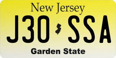 NJ license plate J30SSA