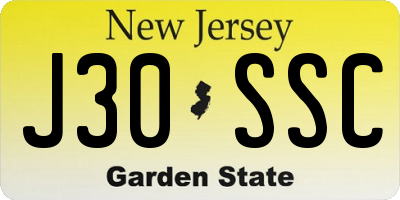 NJ license plate J30SSC