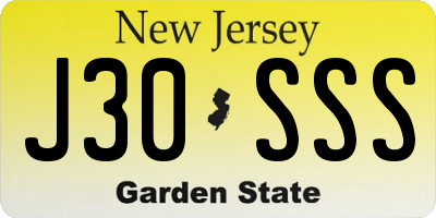 NJ license plate J30SSS