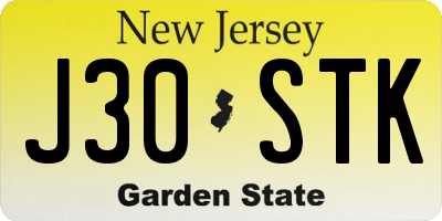 NJ license plate J30STK