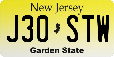 NJ license plate J30STW