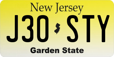 NJ license plate J30STY
