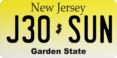 NJ license plate J30SUN
