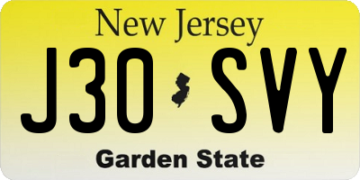 NJ license plate J30SVY