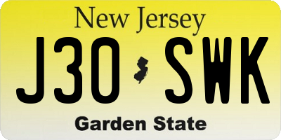 NJ license plate J30SWK