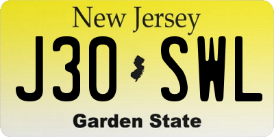 NJ license plate J30SWL