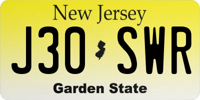 NJ license plate J30SWR