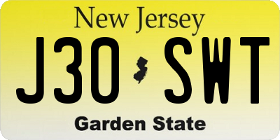 NJ license plate J30SWT