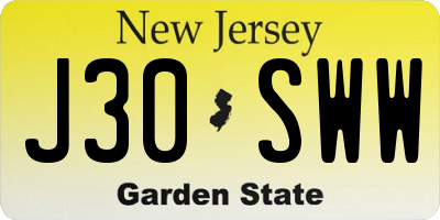 NJ license plate J30SWW
