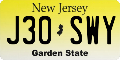 NJ license plate J30SWY