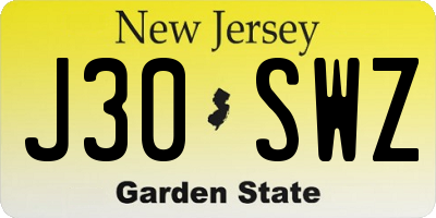 NJ license plate J30SWZ