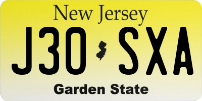 NJ license plate J30SXA