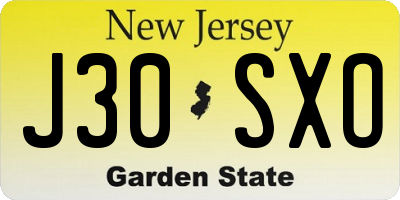NJ license plate J30SXO