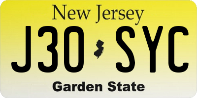 NJ license plate J30SYC