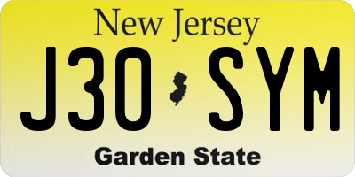 NJ license plate J30SYM