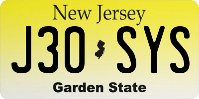 NJ license plate J30SYS
