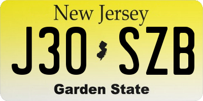 NJ license plate J30SZB