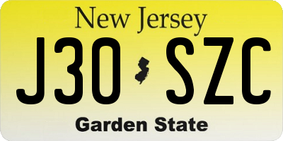 NJ license plate J30SZC