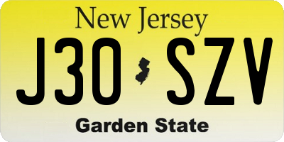 NJ license plate J30SZV