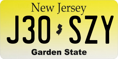 NJ license plate J30SZY