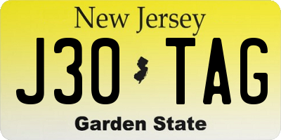 NJ license plate J30TAG