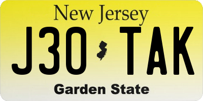 NJ license plate J30TAK