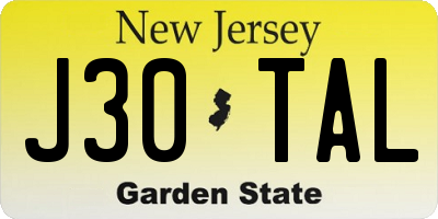 NJ license plate J30TAL