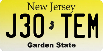NJ license plate J30TEM