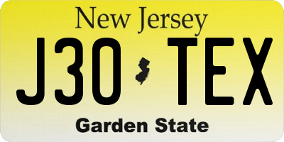 NJ license plate J30TEX