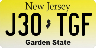 NJ license plate J30TGF