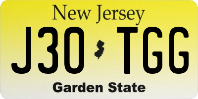 NJ license plate J30TGG