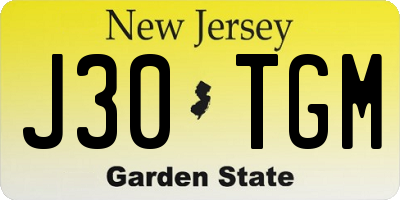 NJ license plate J30TGM