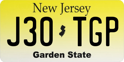 NJ license plate J30TGP