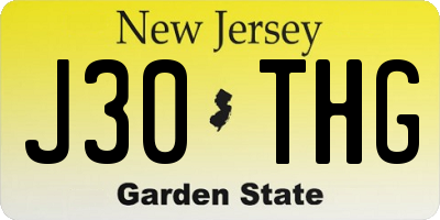 NJ license plate J30THG