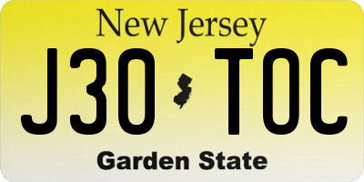 NJ license plate J30TOC
